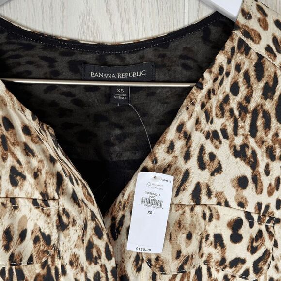 Banana Republic Utility Leopard Print Maxi Shirtdress Women's Brown Size XS NWT - Picture 4 of 10
